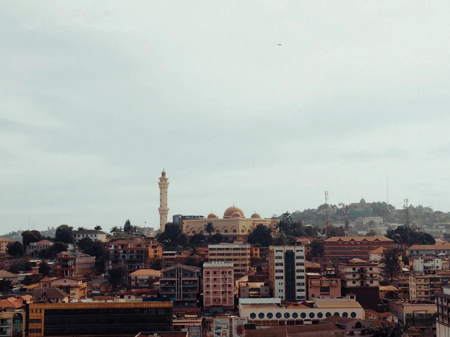 The Kampala skyline, with the Gaddafi mosque on the hill