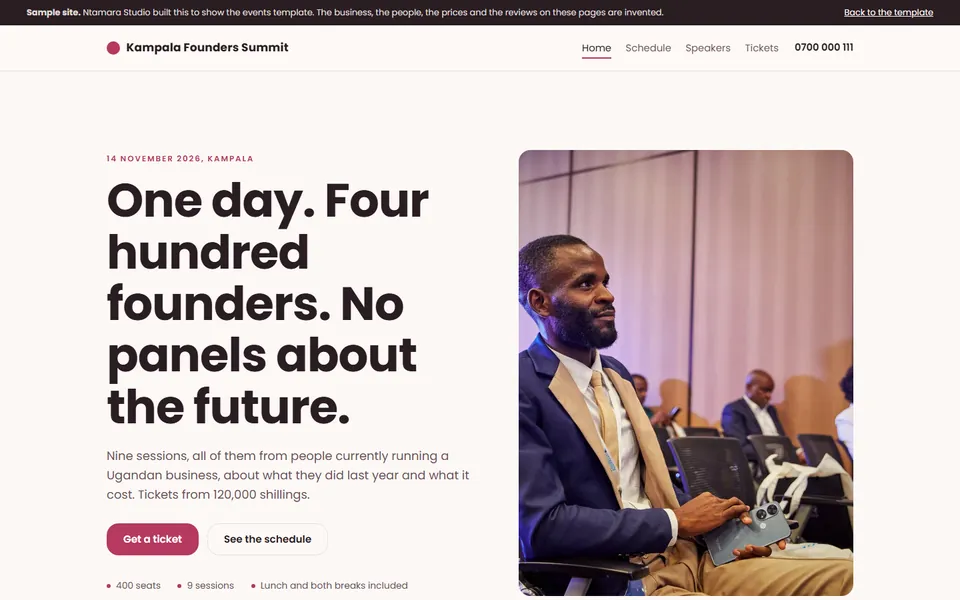 Kampala Founders Summit, the events sample site
