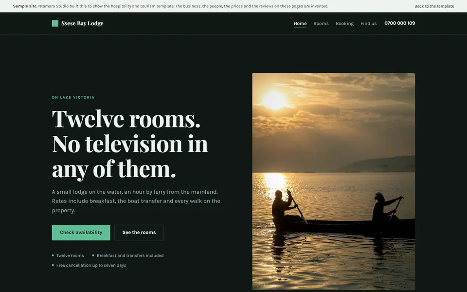 Ssese Bay Lodge, the hospitality and tourism sample site