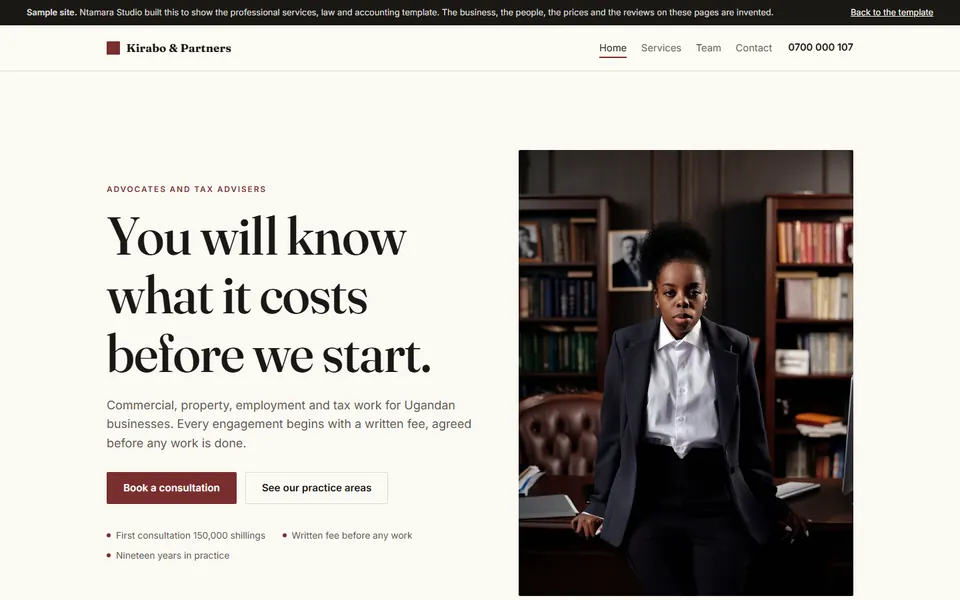 Kirabo & Partners, the professional services, law and accounting sample site