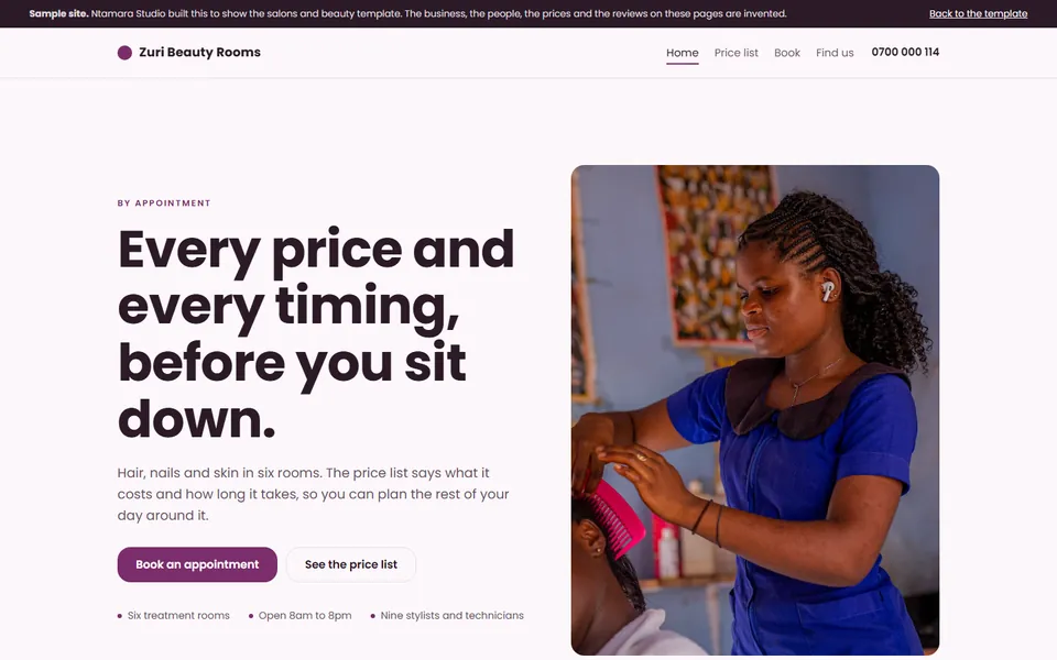 Zuri Beauty Rooms, the salons and beauty sample site